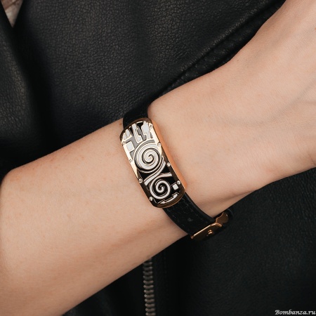 Браслет Fiore Luna, на кожаном черном ремешке, MKOB0172-1 G